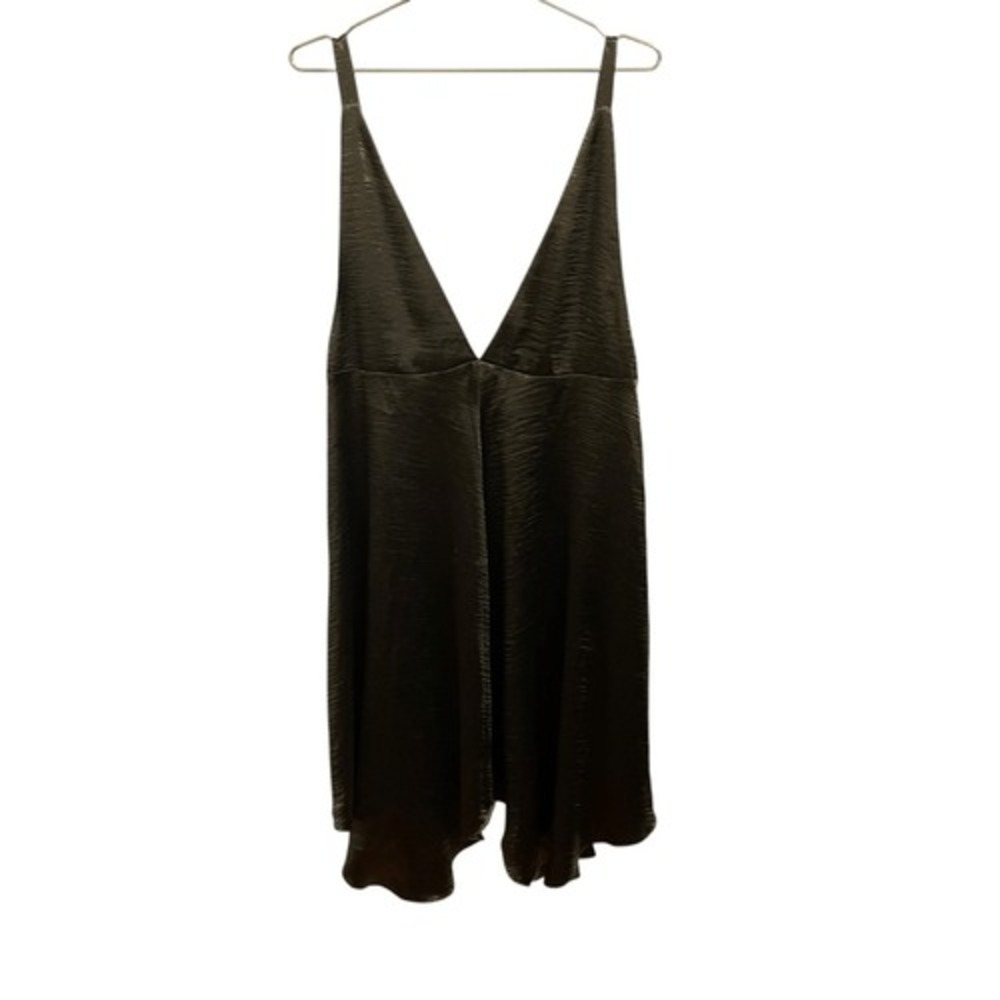 Maeve Anthropologie Olive Green Metallic Deep V-Neck Mini Dress XS NEW